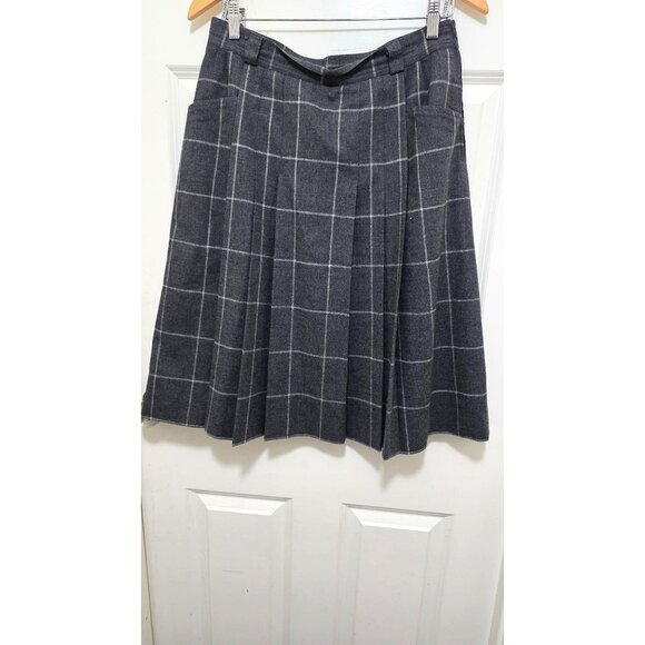 VTG Jobi's Sportswear Y2K 80s 100% Wool Gray Plaid Pleated Knee-Length Skirt Sid - Picture 2 of 8